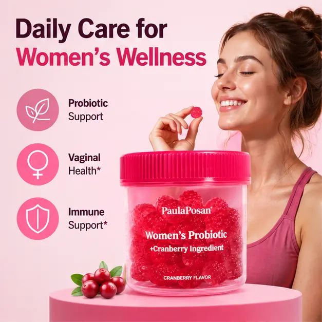 PaulaPosan Women’s Gut Health Gummies with Cranberry and Probiotics for Feminine Wellness Daily Digestive Support Vegan Gummies Gluten Free Soy Free Natural Cranberry Formula 40 Gummies
