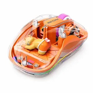 Orange Cute Bear Wireless Mouse with Clear Shell, 3-Mode Rechargeable Bluetooth Mouse with Digital Power Display for Laptop, iPad, Tablet, Aesthetic Desk Setup