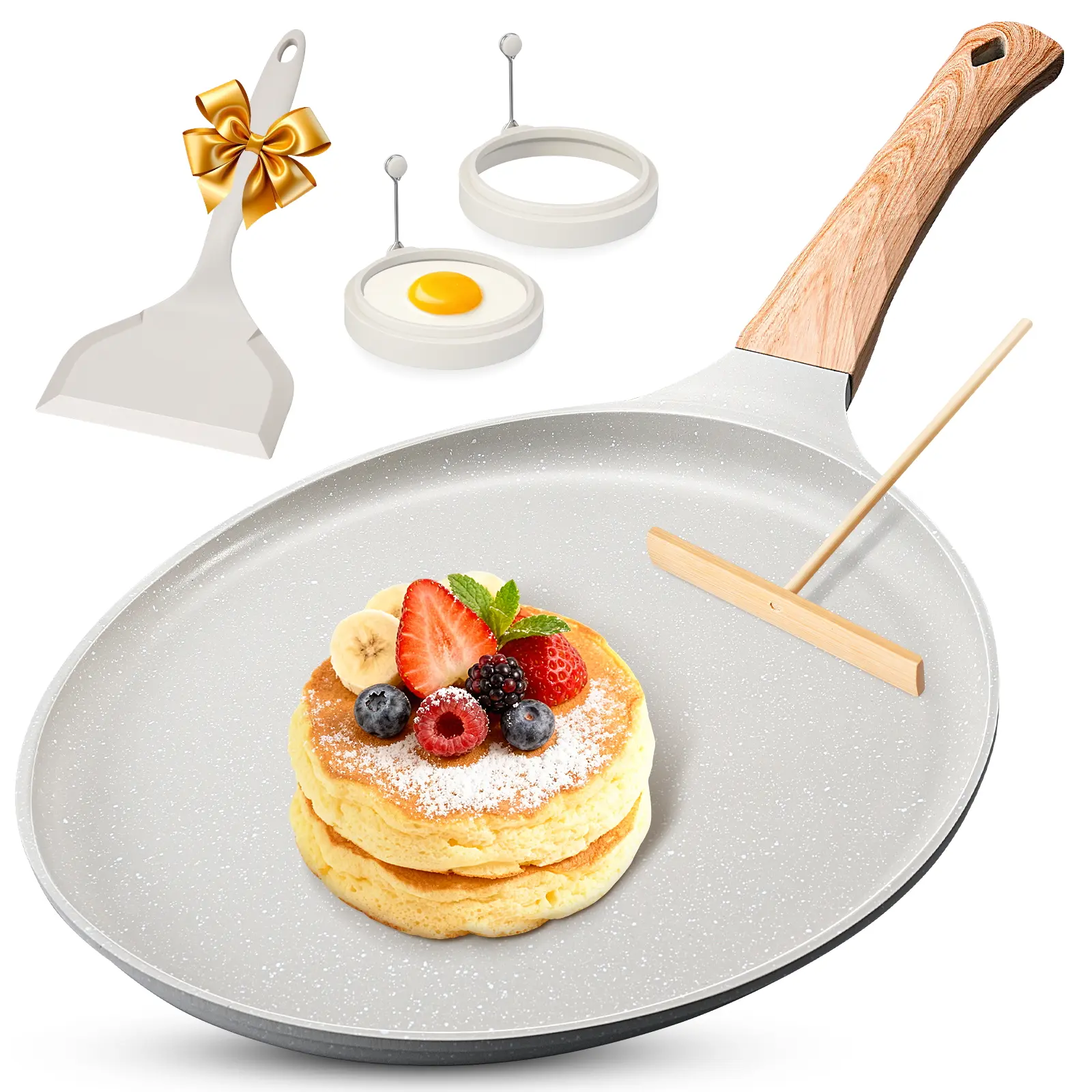 AOSION Crepe Pan Nonstick 11 Inch Dosa Tawa Ceramic Tortilla Pan for Pancake Steak Crepe Salmon Flat Pan with Ergonomic Handle for All Stoves Top Gray