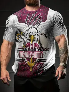 Men's Casual Round Neck Top, Running Fitness Wear, Breathable Comfort, American Vintage Eagle Print