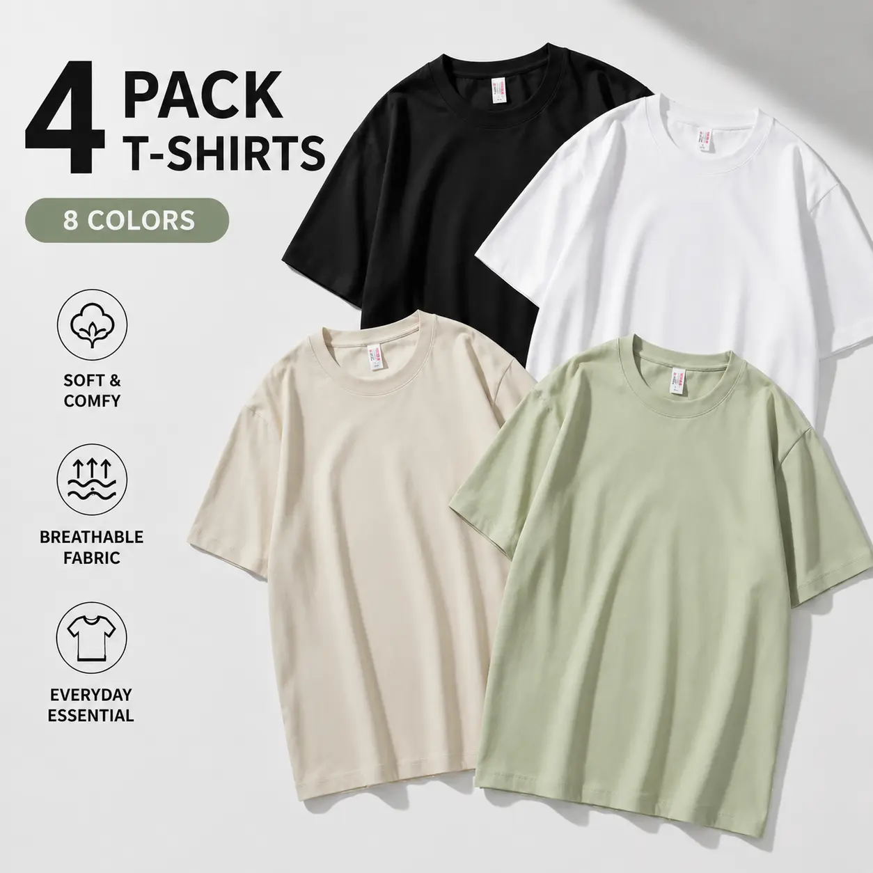 4 Pack Oversized Cotton Blend T Shirts for Men Women, Ice-Cool Soft & Stretchy Gym Streetwear Tees, Casual Unisex Tops