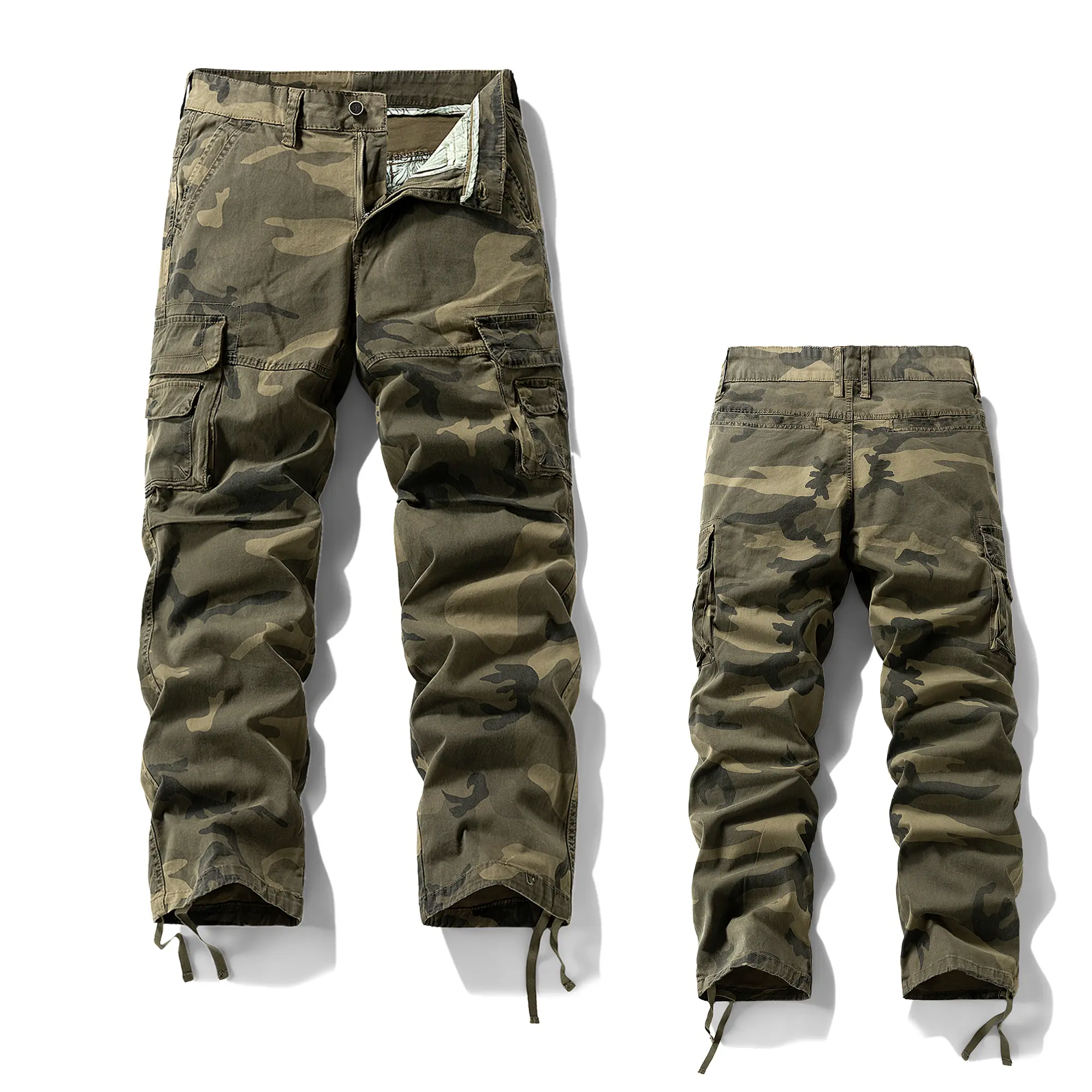 Men’s Heavyweight Camouflage Cargo Pants - Multi-Pocket Straight-Leg Casual Pants, Outdoor Wear-Resistant Cargo Long Pants