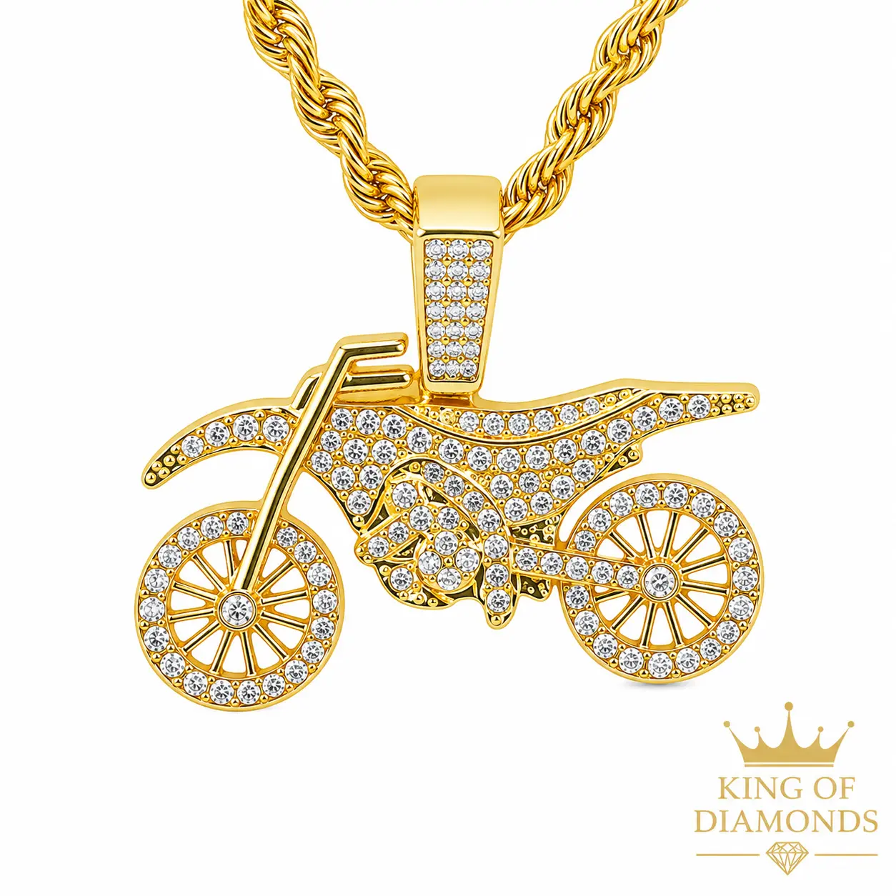 Statement Bike Design Necklace with Sparkling Rhinestones, Chunky Plated Alloy Chain, approx. 24" for a Bold Look, Casual Wear, Fashion Charm, Bike Charm, Chunky Chain, Photoshoots, Synthetic/Simulated Coloured Gemstone, Bike Chain Link Necklaces
