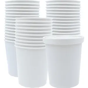 30 Pack 32oz Paper Ice Cream Bowls, White Paper Soup Containers with Lids, Microwave & Freezer Safe Food Cups, Large Takeout To Go Containers for Wedding, Restaurant Supplies