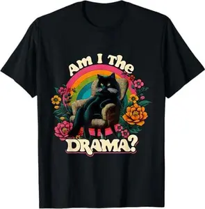 Funny Queen Am I The Drama Vintage Retro Mental Health Cat T-Shirt