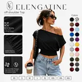 Elengatine Women's Off-Shoulder Crop T-Shirt - Soft Stretchy Slim-Fit Short-Sleeve Top with Open Underarm, Side Split, Hidden Button Closure, Brand Clothing, Special Clothing, Club Clothes for Women, Girly Feminine Items for Summer Night Out,sohochic