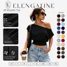 Elengatine Women's Off-Shoulder Crop T-Shirt - Soft Stretchy Slim-Fit Short-Sleeve Top with Open Underarm, Side Split, Hidden Button Closure, Brand Clothing, Special Clothing, Club Clothes for Women, Girly Feminine Items for Summer Night Out,sohochic