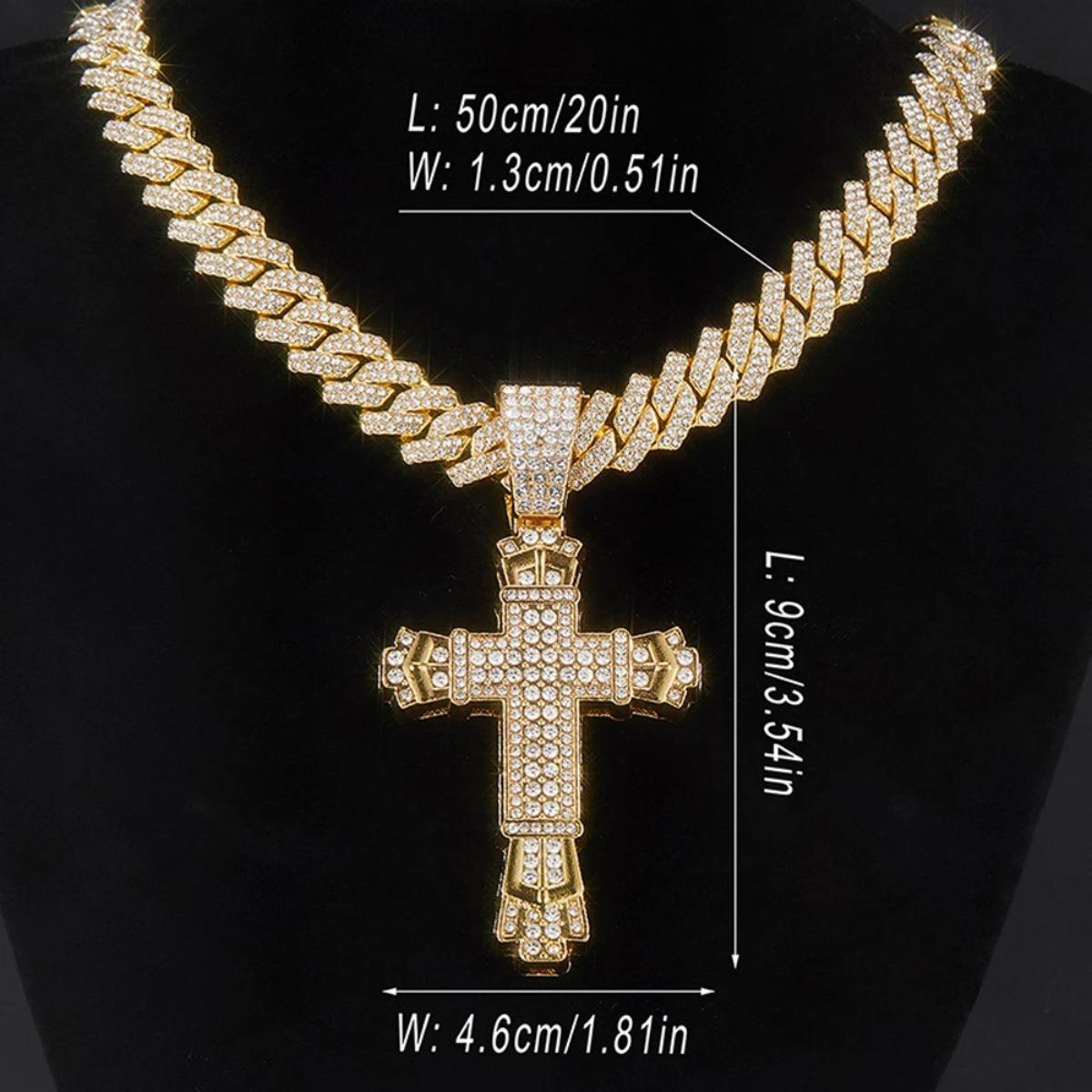 Cross Pendant Necklace Hip Hop Iced Out Cuban Link Chain Full Rhinestone Alloy Jewelry for Men Women