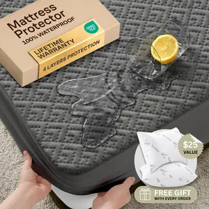 Niagara King Mattress Protector – 100% Waterproof, Noiseless & Cooling Viscose Made from Bamboo, Deep Pocket, Machine Washable, Grey