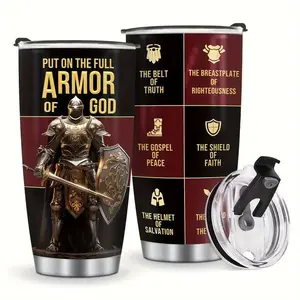 Armor of God Insulated Tumbler Cup, Christian Faith Travel Mug with Full Armor Graphics, Religious Stainless Steel Cup, Spiritual Gift for Christian