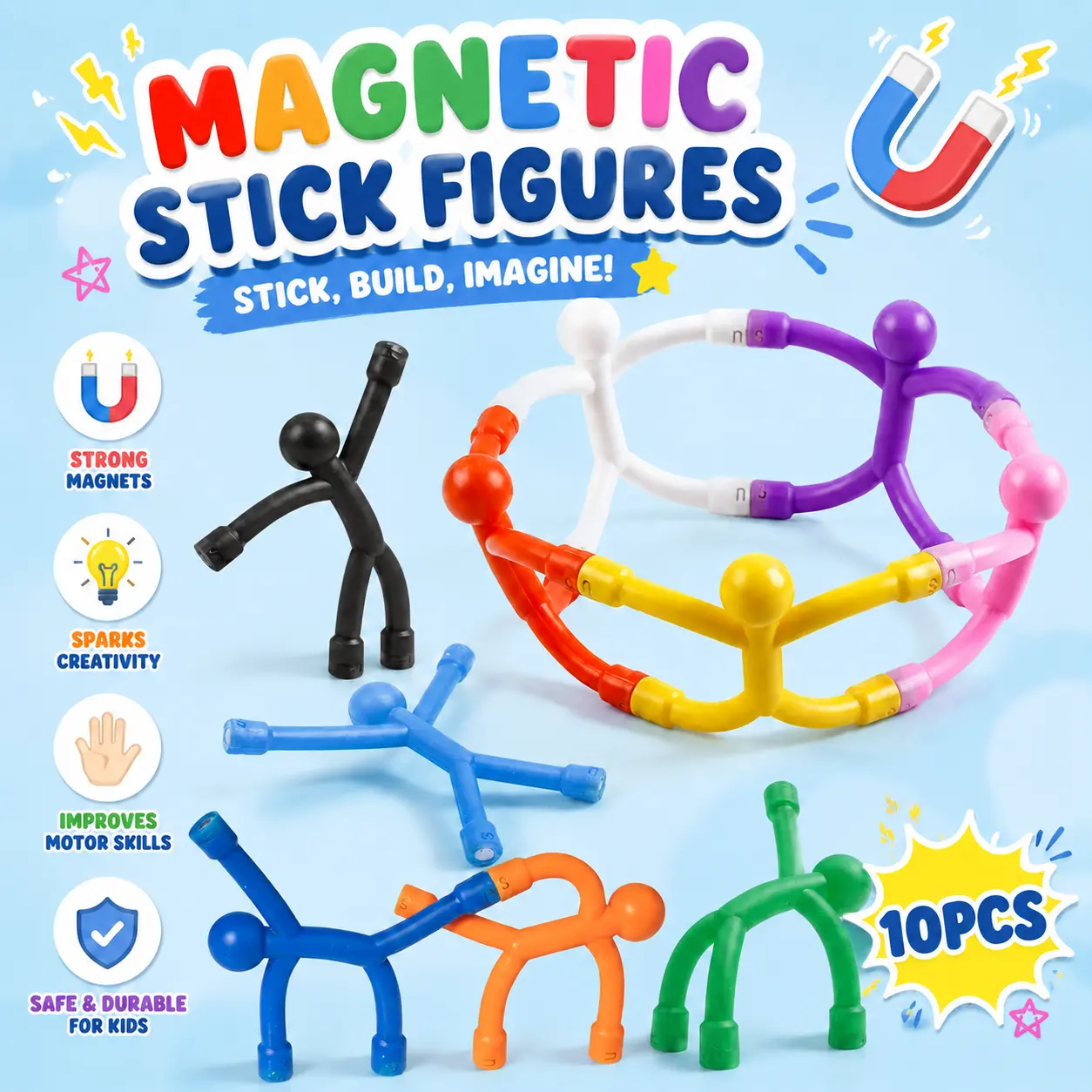 10PCS Colorful Magnetic Fidget Toys - Buildable Math Learning Tools, Stress Relief Aids, Party Gifts, Refrigerator Supplies