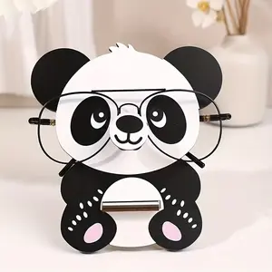 1 cute panda shaped wooden glasses holder with glasses - cute and fashionable glasses display holder, suitable for home office desks, bedside table decorations, ideal holiday or birthday gifts, panda office desk accessories