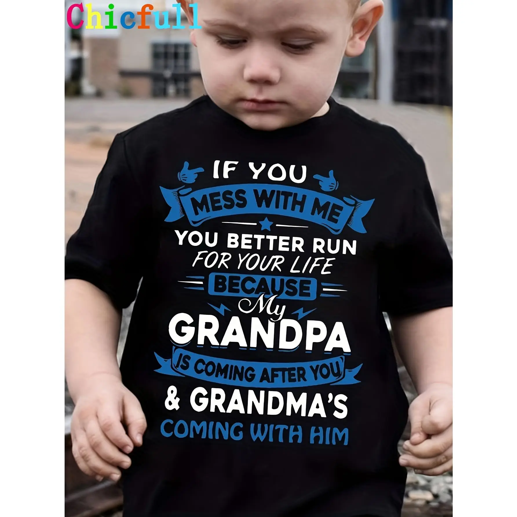 Boys Casual Crew Neck T-Shirt, Polyester Knit Fabric with Slight Stretch, Alphabet Pattern, Regular Fit, with Grandparent Warning Graphic, for Childre