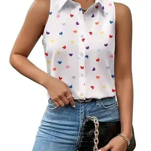 Sleeveless Blouses for Women Summer Casual Button Down Shirts Flower Tank Tops Fashion