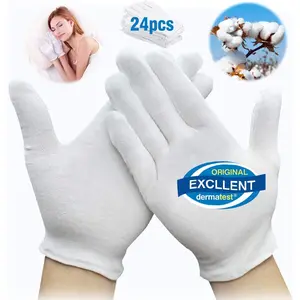 Cotton Gloves Kids 24pcs Soft White Gloves Moisturizing Eczema Gloves for Dry Hands SPA Inspection (Medium)