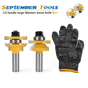 4PcsDoor Frame Router Bits - 1/2 Inch Shank Woodworking Jointing Tools for Mortise and Tenon Door Panels