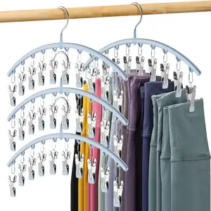 Legging Organizer for Closet, Metal Yoga Pants Hanger w/Rubber Coated 4 Pack w/10 Clips Hold 40 Leggings, Hangers Space Saving Hanging for Closet Organizers and Storage, Blue