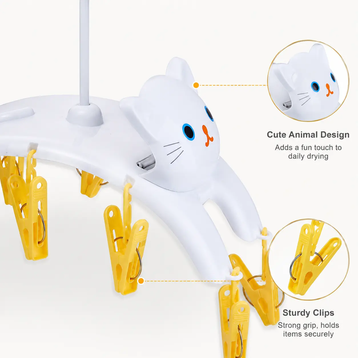 1 Piece Light Cat-Shaped Plastic Clothes Drying Hanger with Multiple Clips, Cabinet Organiser for Socks, Small Garments, Towels, Laundry Use (Indoor & Outdoor Household), Cute