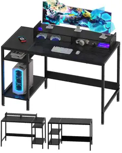 MINOSYS Computer Desk - 38” Gaming Desk, Home Office Desk with Storage, Small Desk with Monitor Stand, Writing Desk for 2 Monitors, Adjustable Storage Space, Modern Design Corner Table, Black.