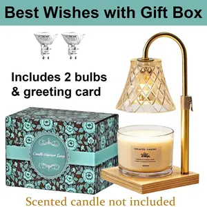 Height Adjustable Gold Diamond Grid Glass Wax Melting Warmer Lamp No Flame Timer Solid Wood Base Living Room Bedroom Home Aroma Mom Gift