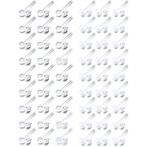 54 Pcs of Clear Plastic Earrings Round and Flat Earrings Studs 20G Invisible Studs Piercing Jewelry for Men and Women Silicone Rubber Backs