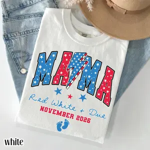 Comfort Colors® 4th Of July Pregnancy Announcement Shirt American Mama Red White And Due Patriotic Maternity Tee July Fourth Shirt For Mom To Be
