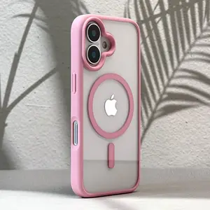 New Senior 16 Pink Magsafe Magnetic Phone Case for iPhone 16 15 14 13 12 11 Pro Max Plus Matte Frame Clear Antiskid Hard Cover