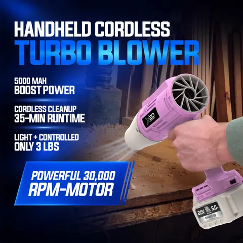 Sun Joe Storm Jet, Cordless Turbo Leaf Blower, 30,000 rpm, 5000 mAh Boost Power, Air Duster for Car Drying & Cleanup
