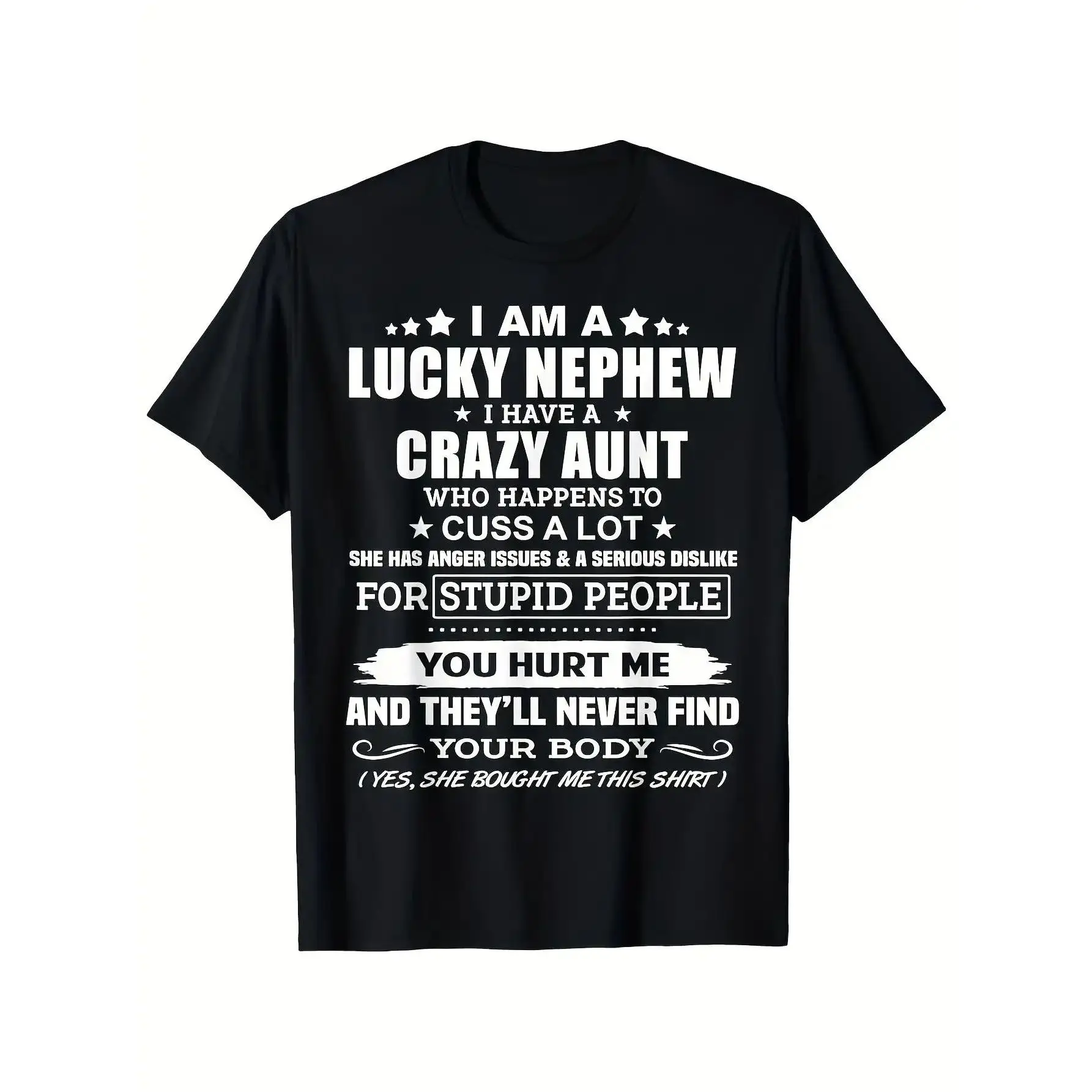 Men's Cotton Vintage Casual Tee, Short-Sleeve Round Neck Graphic Tees with Humor Slogan 'I'm a Lucky Nephew' Printed Graphic, Soft Comfortable Casual Fit, Funny Family Gift, Top, Hangable Foldable