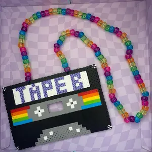 Tape B Rave Kandi Necklace - Large Rainbow Tape B Perler Bead Necklace for Raves & Festivals