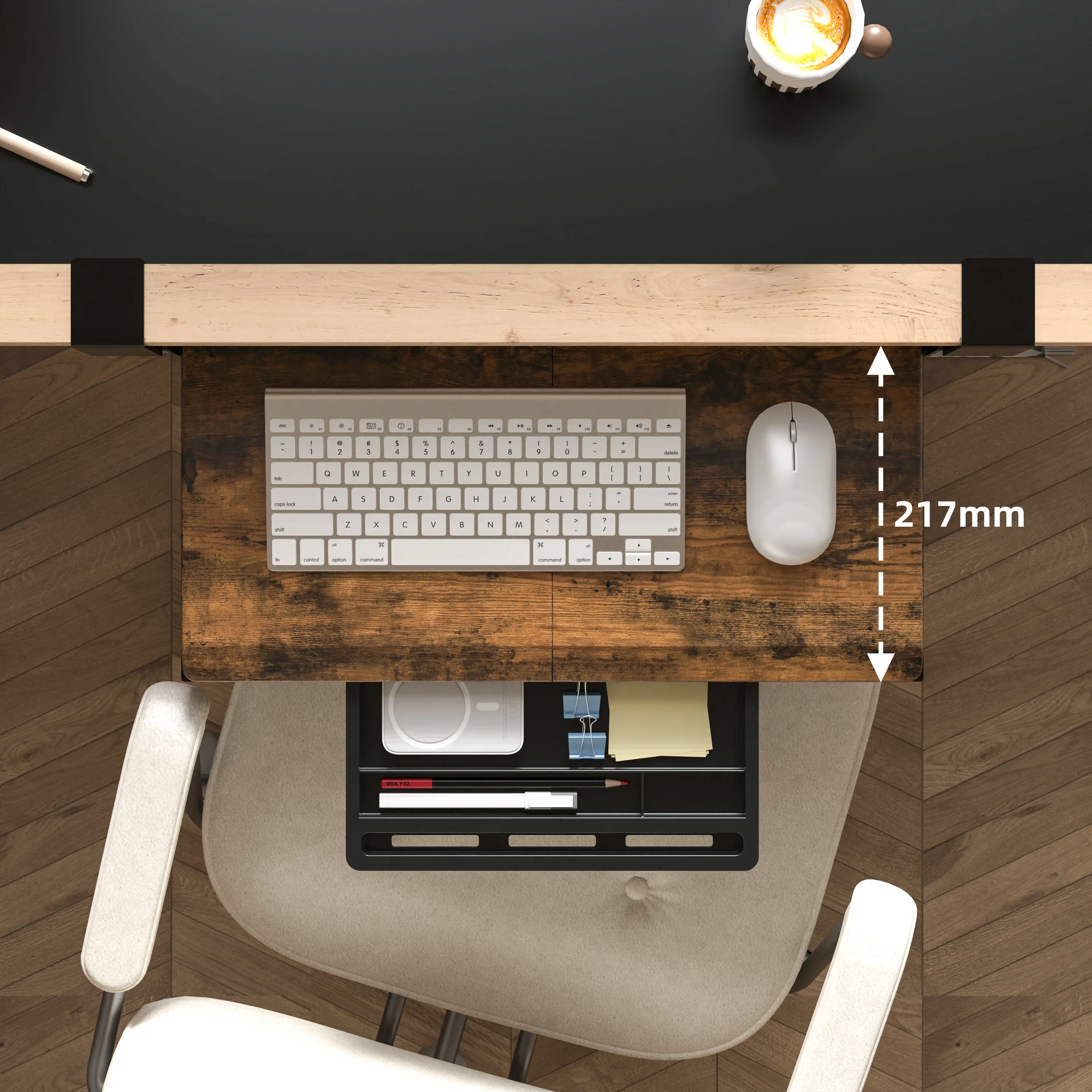 ETHU Compact Keyboard Tray for Desk – 19.7"x12.2" Pull-Out Under Desk Shelf, C-Clamp Mount, Space-Saving Ergonomic Keyboard Drawer for Home Office