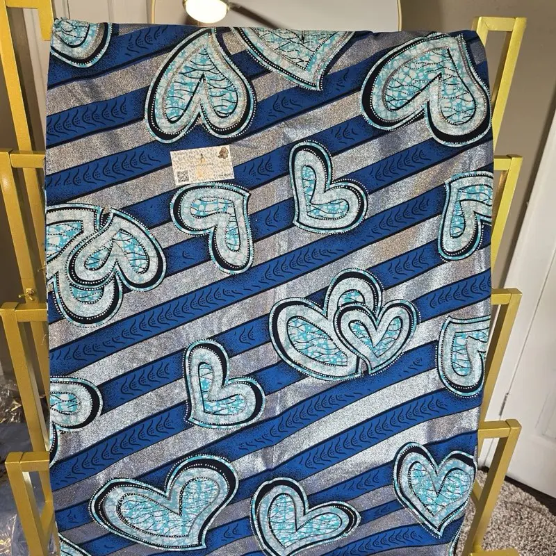 WAX SUPER WAX GLITTER GLAM BLUE FABRIC WITH HEART PATTERN 100% COTTON for Crafting and Sewing Projects