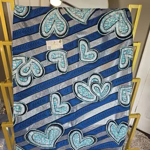 WAX SUPER WAX GLITTER GLAM BLUE FABRIC WITH HEART PATTERN 100% COTTON for Crafting and Sewing Projects