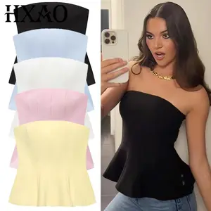 HXAO Women's Corset Tube Top Summer 2025 White Pink Blue Yellow Black Top Without Straps Strapless Sleeveless Backless Tank Top