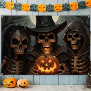 Halloween Themed Backdrop, 1 Count Halloween Party Decor Backdrop, Versatile Backdrop for Halloween & Birthday Celebrations, Banners