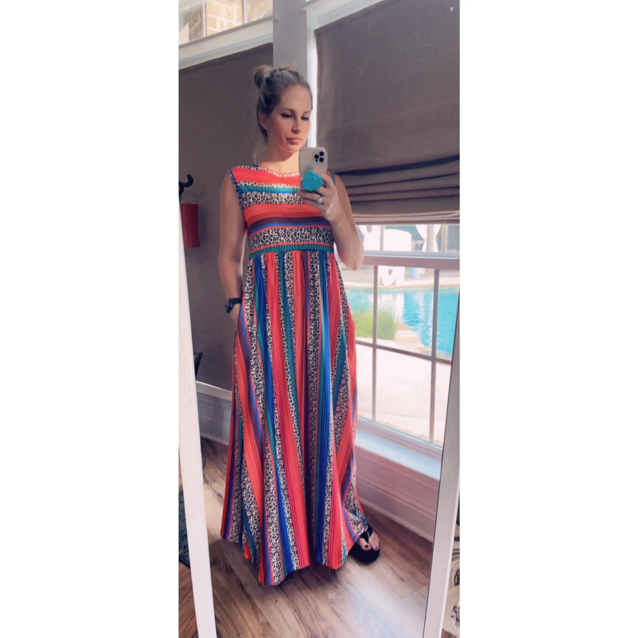 Lady's Western Cowboy Serape Cheetah Print Maxi Dress - Extremely Soft and Comfortable Stretchy Milk Silk, Maxi Length, Casual Wear, Small, Women, Western Dresses, Stretchy Fabric, Pull On, Sleeveless, Ethnic Casual Dresses