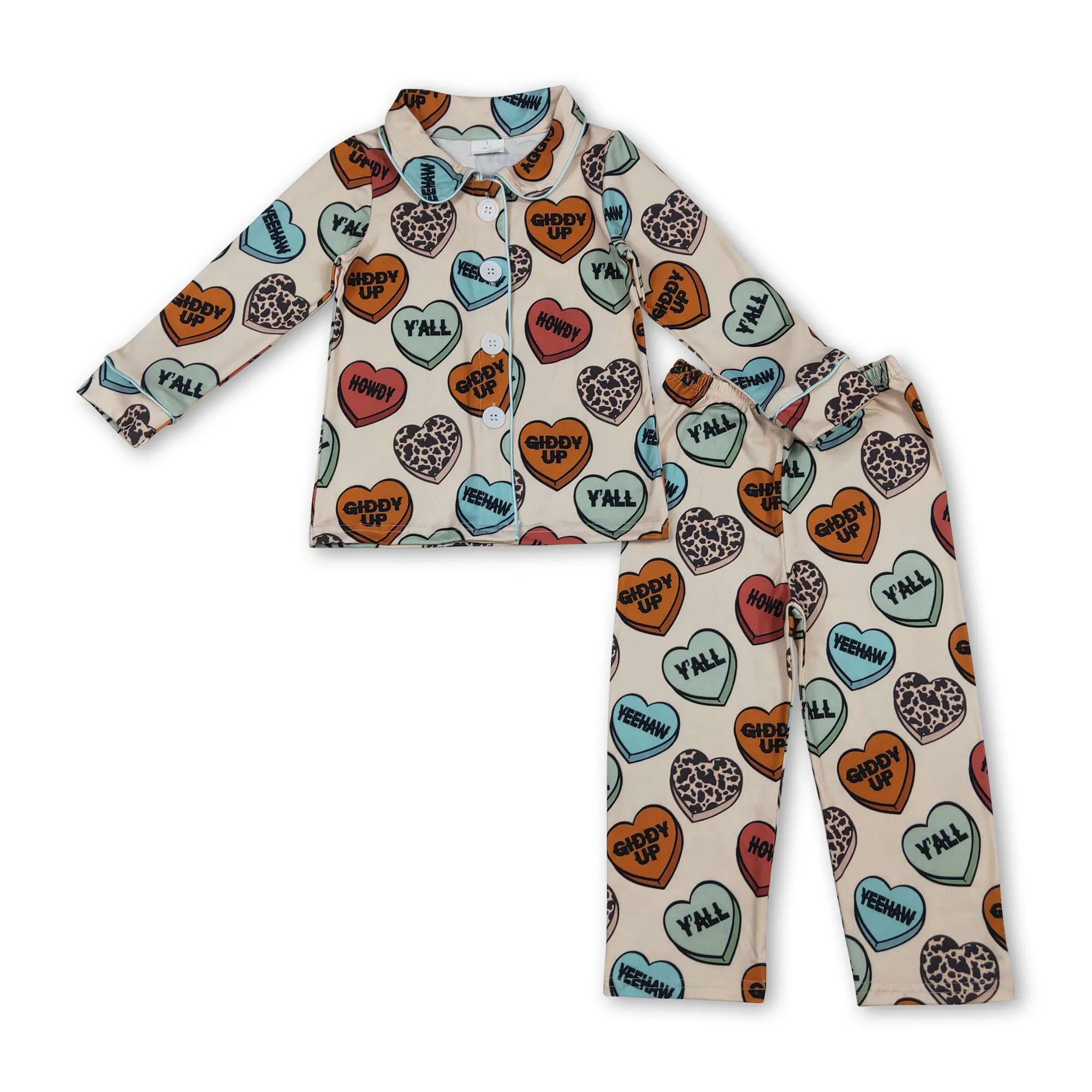 FS Boys' Valentine's Day 2-Piece Pajama Outfit, Pastel Pink Cute Heart Soft Casual Winter Sleepwear, Pastel Cute Pajamas (BLP1284), Soft Casual Pajamas