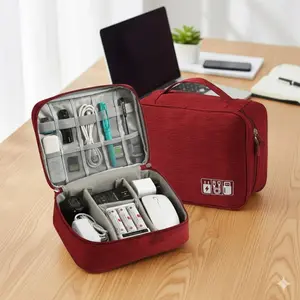 Waterproof PU Tech-Toiletry Dual-zone Compression Organizer: Portable Travel Pouch, Travel Organization Pouch with Separate Compartments for Power Bank, Earphones, Toiletries - Multi-Scenario Backpack Insert, Digital Accessories & Cosmetic Storage Bag