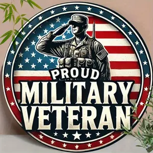 1PC Vintage Military Wall Plaque Patriotic Soldier Flag Design Heavy Duty Aluminum Construction Indoor Outdoor Home Office Cafe Decor Gift for Veterans Independence Day