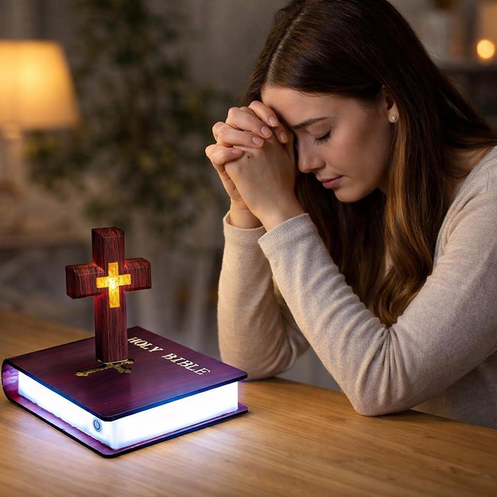 Levitating Cross Lamp, Floating Cross Night Light with Jesus & Bible Design, Magnetic Levitation Cross Lamp | Christian & Catholic Gift, Spiritual Home Decor, Easter Gift, Glowing Cross Ornament