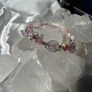 Belle Flowers in Bloom macrame bracelet, Amethyst, Handmade Handcrafted Natural Gemstone Crystal Bracelets, Rose quartz Love Stone, simple beauty of flowers, butterfly, romantic, romance