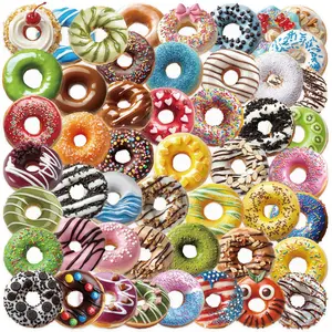 50 Pieces Cartoon Realistic Donut Colorful Stickers, Waterproof Transparent Dessert Decals for DIY Scrapbooking, Luggage, Water Bottle Decoration