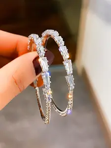 Rhinestone Decorated Hoop Earrings, Rhinestone Accents, Elegant Versatile Jewelry for Party, Daily Clothing Decor, Trendy All-match & Exquisite Jewelry for Birthday Gift
