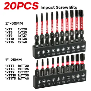 20 Pcs Industrial Screwdriver Bits, S2 Alloy Steel 61 HRC, Impact And Wear-Resistant, Anti-slip Magnetic Torx/Security Torx Screwdriver Bits, Ultra-high Torque, 1/4 Inch Hex Shank, Designed For Automotive, Machinery, Home Repair, Handicrafts