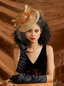 Women's Elegant Hat with Veil, Floral Derby Hat for Cocktail Parties, Tea Party, Church Events, Stylish Accessory for Special Occasions