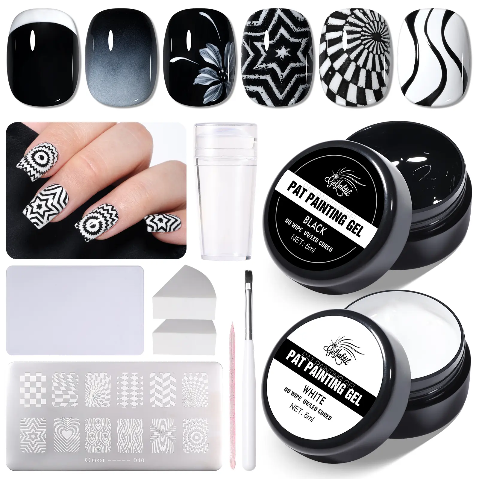 Nail Art Stamping Polish Gel Set - Ombre Gel Polish for Gradient Nails- Professional French Manicure Kit with Nail Stamper Scraper and Stamp Plate - UV/LED Curing Required