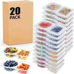 20 Pack Double Compartment Condiment Containers with Lid Disposable Dipping Container Refriged Takeaway Sauce Dip Case Storage for Outdoor Sampling Travel Picnic Take-out Plastic Organizer Tin Kitchen Utensils Portable