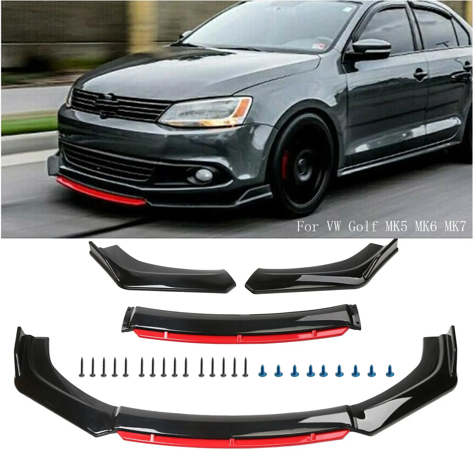 4PCS Universal Car Front Bumper Lip Body Kit Splitter Spoiler Diffuser Protector