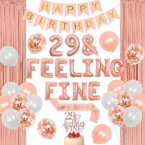 1Set 29th Birthday Decorations  Rose Gold Feeling Fine Balloons  Cake Topper