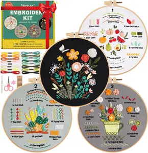 Embroidery Kit for Beginners, 4 Pack Starter Embroidery Kits for Adults Learn 31 Stitches, Beginner Embroider Practice Stitches Kit,DIY Hand Craft Needlework Gift for Women
